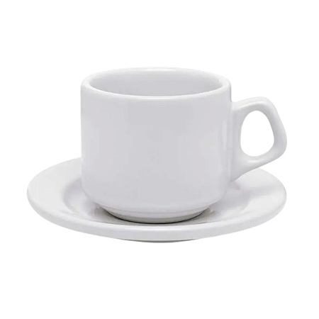 Xícara De Café Chá Com Pires 65ml Plus Branco Cerâmica Oxford