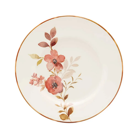 Prato Raso Jantar Refeição 26cm Chá Das 5 Cerâmica Decorada Floral Oxford