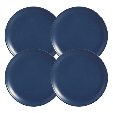Jogo De Pratos Sobremesa 21cm Kit 4 Peças Coup Navy Azul Cerâmica Alleanza