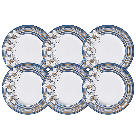 Jogo Pratos De Sobremesa 21cm Kit 6 Peças Nix Porcelana Decorada Floral Tramontina