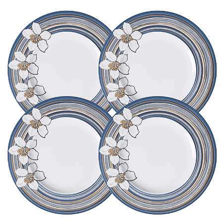 Jogo Pratos De Sobremesa 21cm Kit 4 Peças Nix Porcelana Decorada Floral Tramontina
