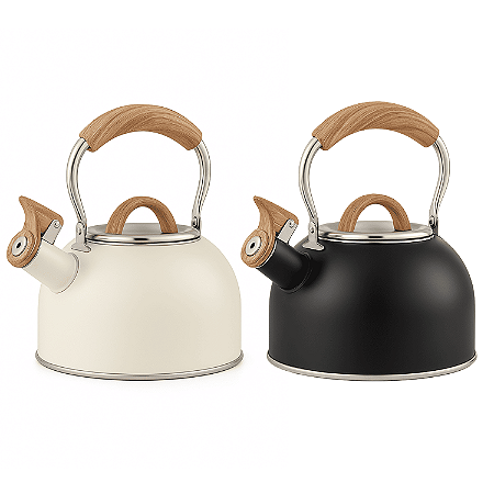 Chaleira Com Apito Fogão Indução 2 Litros Inox Leiteira Alça Baquelite