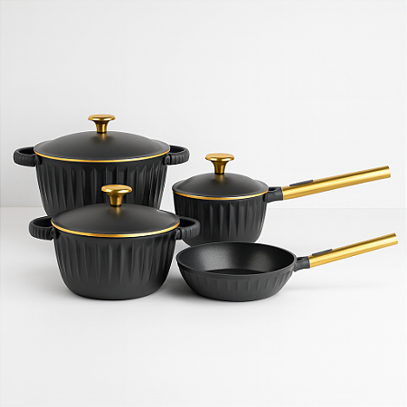 Jogo de Panelas Antiaderente Cerâmica Kit 4 Peças Indução Concept Gold
