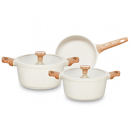 Jogo de Panelas Antiaderente Cerâmica Kit 3 Peças Indução Titanium Natural