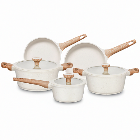 Jogo de Panelas Antiaderente Cerâmica Kit 5 Peças Indução Titanium Natural