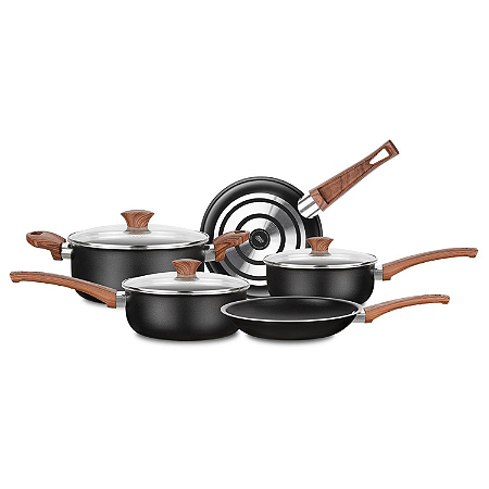 Jogo de Panelas Antiaderente Cerâmica Kit 5 Peças Alumínio Black