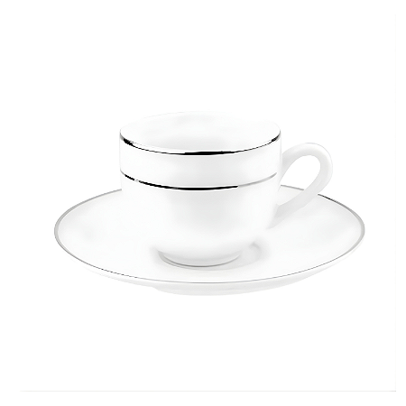 Xicara De Café Com Pires 90ml Porcelana Borda Prata Majesty Silver Luxo Mesa Posta