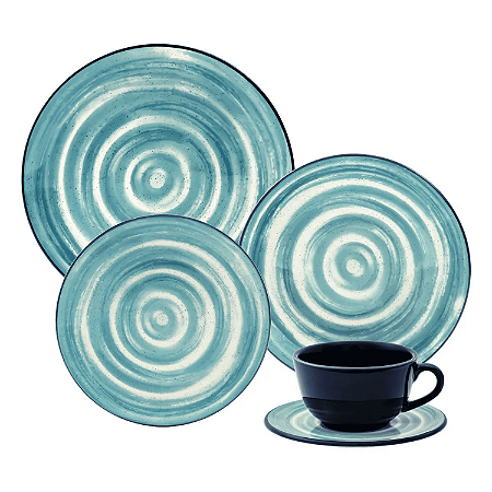 Aparelho De Jantar Jogo Pratos Kit 24 Peças Unni Oceânica Cerâmica Completo Oxford