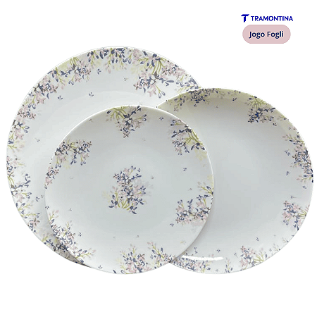 Aparelho De Jantar Jogo Pratos Kit 18 Peças Fogli Porcelana Florido Tramontina