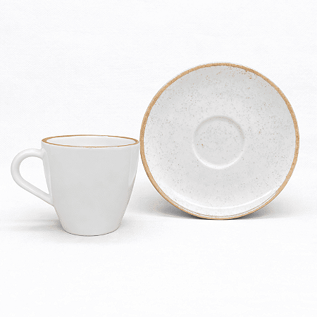 Xicara De Chá Café Com Pires 200ml Rústico Borda Marrom Porcelana Tramontina