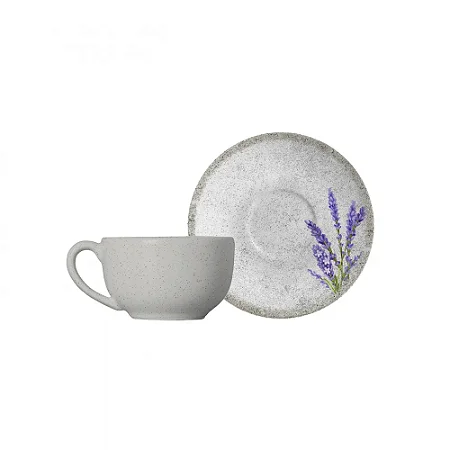 Xicara de Chá Café Com Pires 250ml Cerâmica Alfazema Lavanda Alleanza