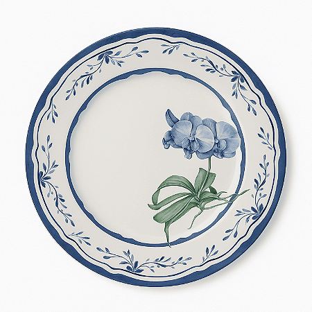 Prato Raso Jantar Valencia 29cm Refeição Cerâmica Decorado Floral Alleanza