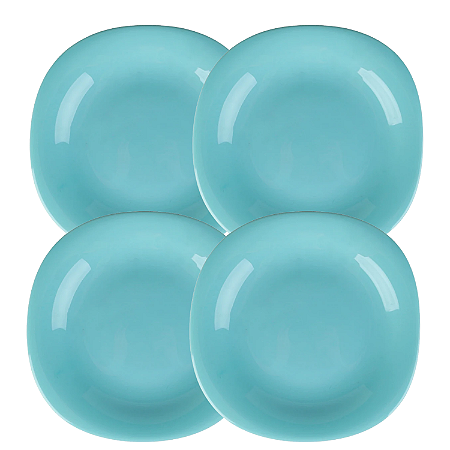Jogo De Pratos Sobremesa 27,5cm Kit 4 Peças Dama Vidro Opalino Verde Ciano