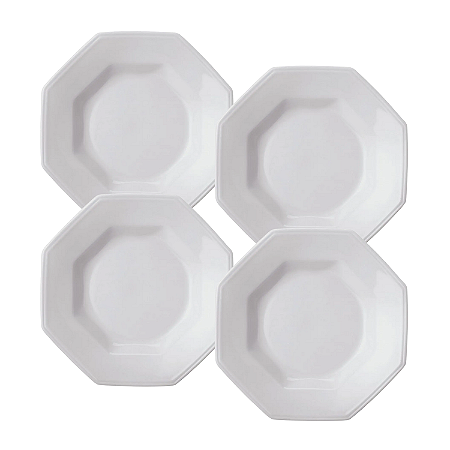 Jogo De Pratos Fundo 24cm Kit 4 Peças Sopa Massas Prisma Porcelana Branco Schmidt