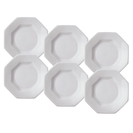 Jogo De Pratos Fundo 24cm Kit 6 Peças Sopa Massas Prisma Porcelana Branco Schmidt