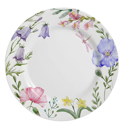Prato Raso Jantar Lelis 29cm Refeição Cerâmica Decorado Floral Alleanza