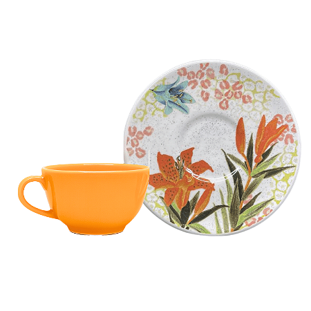 Xícara de Chá Com Pires Cerâmica 200ml Unni Buquê Tropical Oxford