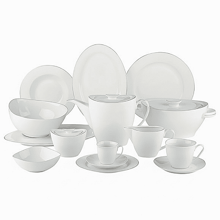 Aparelho De Jantar Jogo Pratos Chá 50 Peças Porcelana Completo Borda Dourada Adelle Luxo