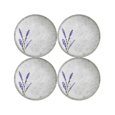 Jogo de Prato Sobremesa 21cm Kit 4 Pçs Alfazema Alleanza Decorado