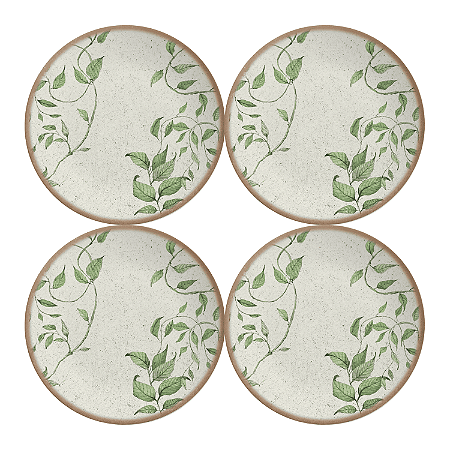 Jogo de Prato Raso Jantar Refeição 29 cm Kit 4 Pçs Tropical Leaves Alleanza