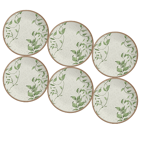 Jogo de Prato Raso Jantar Refeição 29 cm Kit 6 Pçs Tropical Leaves Alleanza