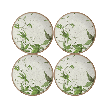 Jogo de Prato Sobremesa 21 cm Kit 4 Pçs Tropical Leaves Alleanza