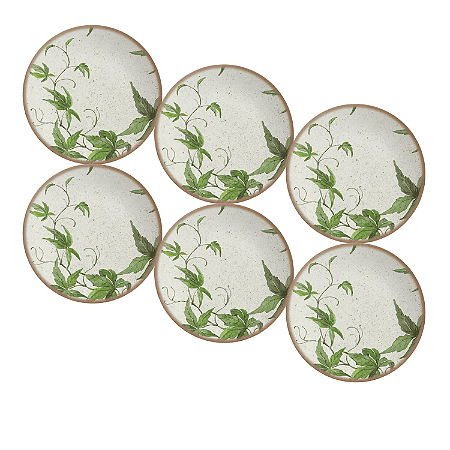Jogo de Prato Sobremesa 21 cm Kit 6 Pçs Tropical Leaves Alleanza