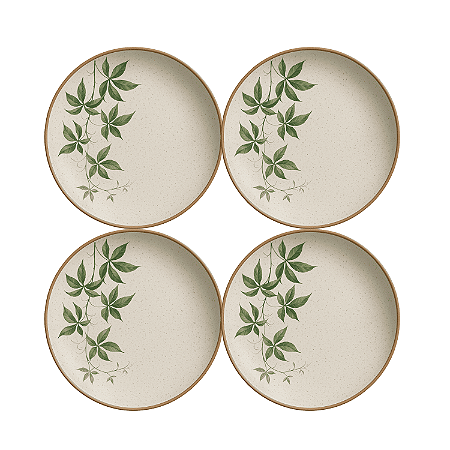 Jogo de Prato Fundo 25cm  Kit 4 Pçs Tropical Leaves Alleanza
