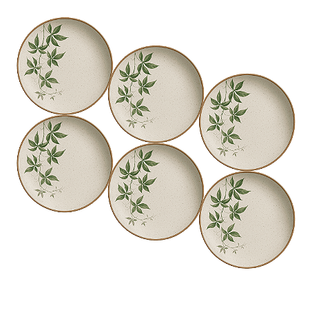 Jogo de Prato Fundo 25cm Kit 6 Peças Tropical Leaves Alleanza