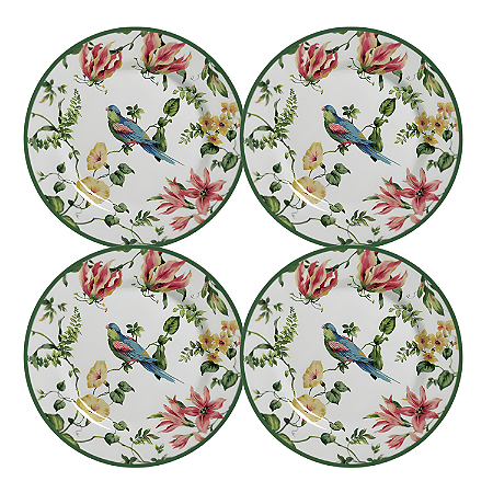 Jogo 4 Pratos Sobremesa Alleanza Harmony 29cm Porcelana Branco Premium