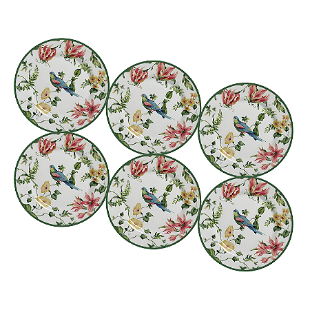 Jogo 6 Pratos Sobremesa Alleanza Harmony 29cm Porcelana Branco Premium