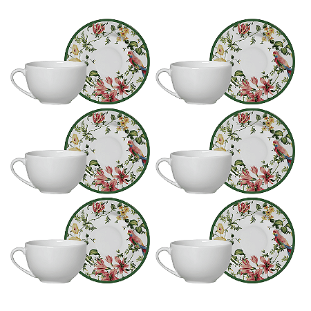 Kit 6 Xicaras De Chá Branca c/ Pires Harmony 250ml Cerâmica Alleanza