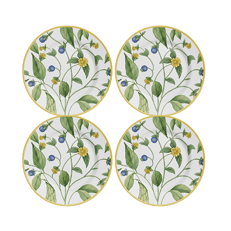 Jogo de Prato Sobremesa 21cm Kit 4 Peças Silvestre Decorado