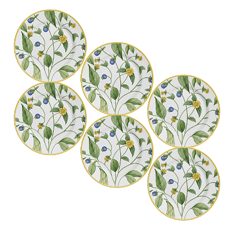 Jogo de Prato Sobremesa 21cm Kit 6 Peças Silvestre Decorado