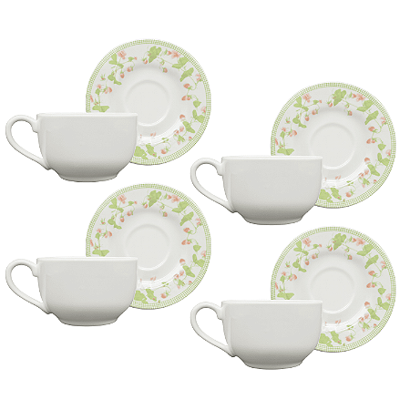 Jogo 4 Xícaras Chá Com Pires 250Ml Alleanza Picnic Cerâmica