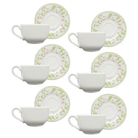 Jogo 6 Xícaras Chá Com Pires 250Ml Alleanza Picnic Cerâmica