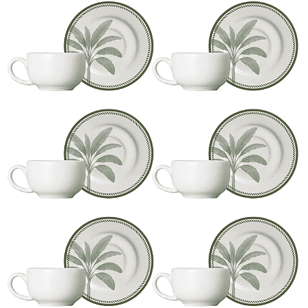 Jogo 6 Xícaras Chá Com Pires 250Ml Alleanza Caraiva Acetinado Cerâmica