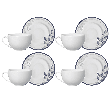Jogo 4 Xícaras Chá Com Pires 250ml Alleanza Bruma Cerâmica