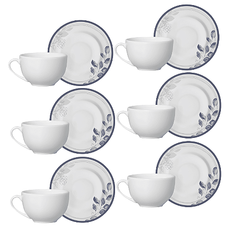 Jogo 6 Xícaras Chá Com Pires 250ml Alleanza Bruma Cerâmica