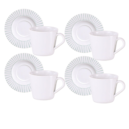 Jogo Xícaras De Chá Com Pires Kit 4 Peças 185ml Porcelana Monocroma Tramontina