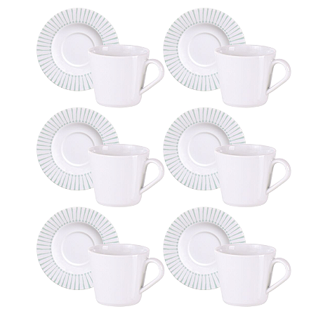Jogo Xícaras De Chá Com Pires Kit 6 Peças 185ml Porcelana Monocroma Tramontina