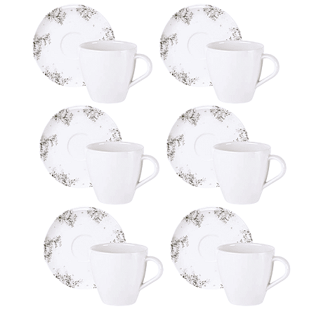 Jogo Xícaras De Cappuccino Com Pires Kit 6 Peças 200ml Porcelana Fogli Tramontina