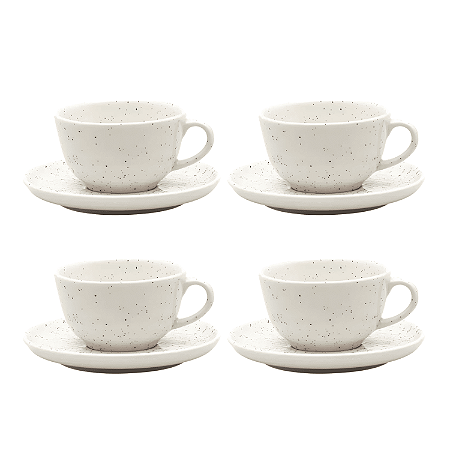 Jogo Xicaras de Chá Café Com Pires 200ml Kit 4 Peças Flat Chuvisco