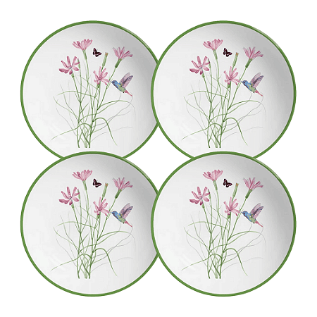 Jogo de Pratos Fundo Kit 4 Peças 25cm Alleanza Coup Jardim Campestre