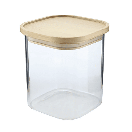Pote Vidro Hermético c/ Tampa De Bambu Mantimentos 800ml Alimentos Quadrado