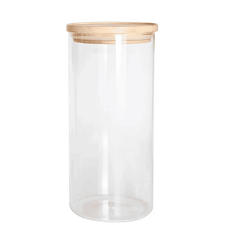 Pote Vidro Hermético c/ Tampa De Bambu Mantimentos 1,4L Alimentos Redondo