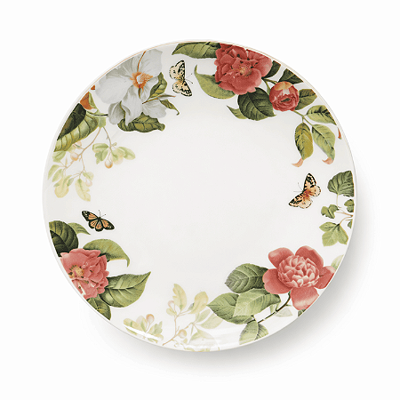 Prato Raso Jantar Refeição 26cm Garden Porcelana Decorada Oxford