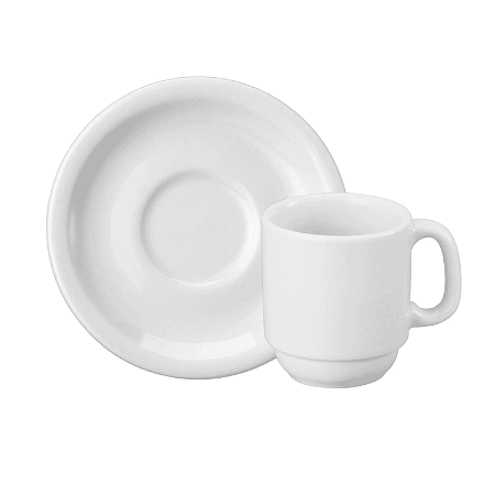 Xicara De Cafe Com Pires 70ml Cilindrica Porcelana Branca Schmidt