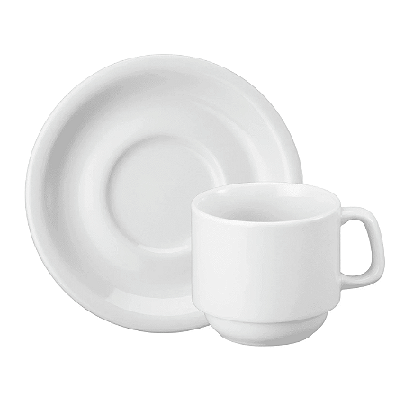 Xicara De Chá Com Pires 200ml Cilindrica Porcelana Branca Schmidt
