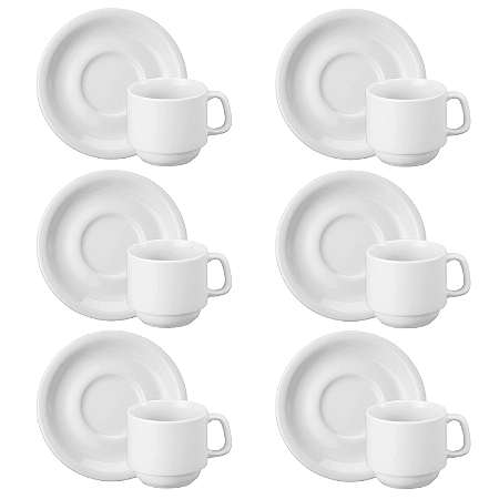 Kit 6 Xícara de Chá 200ml com Pires Porcelana Cilíndrica Schmidt